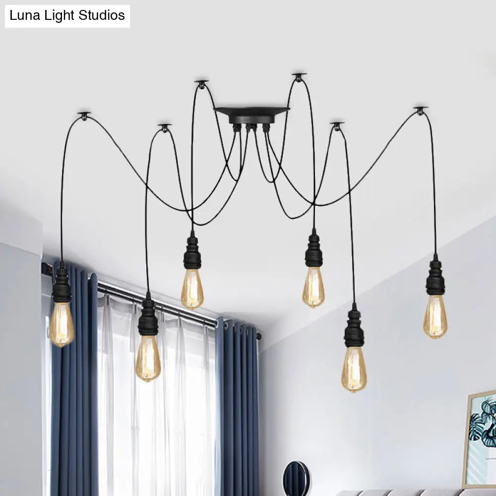 Industrial Swag Hanging Lamp With Exposed Bulb - Black Metal Pendant Light (2/3 Heads)