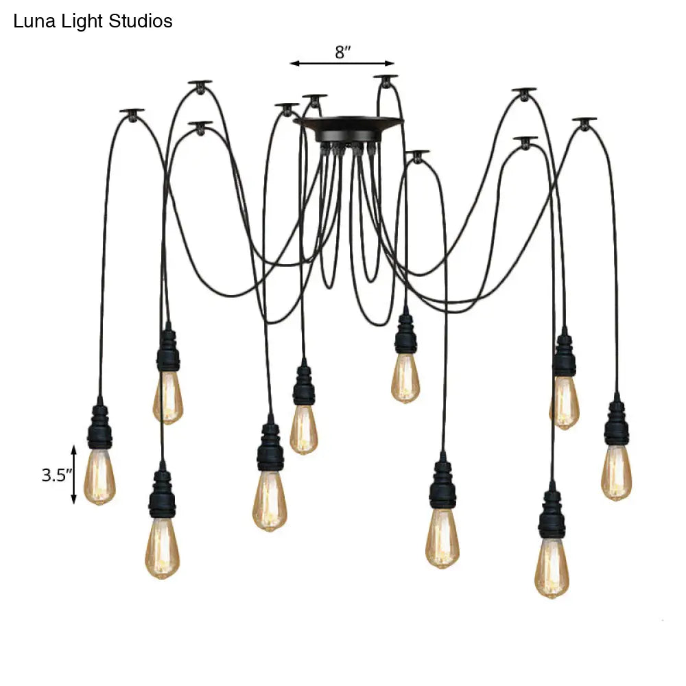 Swag Hanging Lamp - Industrial Style Pendant Light With Metal Bulb Holders In Black Finish