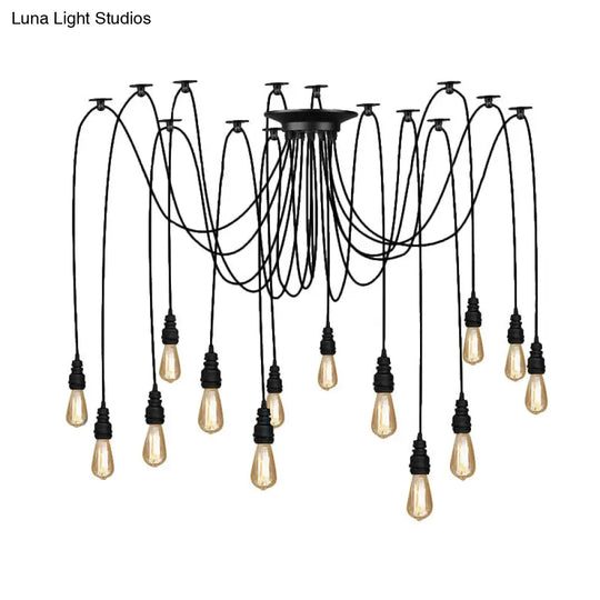 Industrial Swag Hanging Lamp With Exposed Bulb - Black Metal Pendant Light (2/3 Heads)