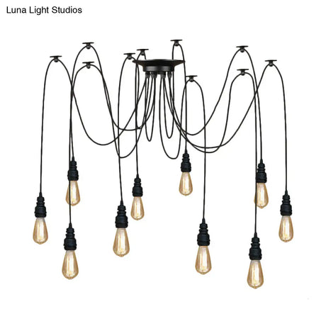 Industrial Swag Hanging Lamp With Exposed Bulb - Black Metal Pendant Light (2/3 Heads)