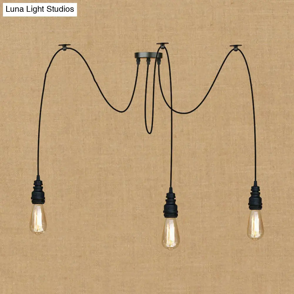 Swag Hanging Lamp - Industrial Style Pendant Light With Metal Bulb Holders In Black Finish