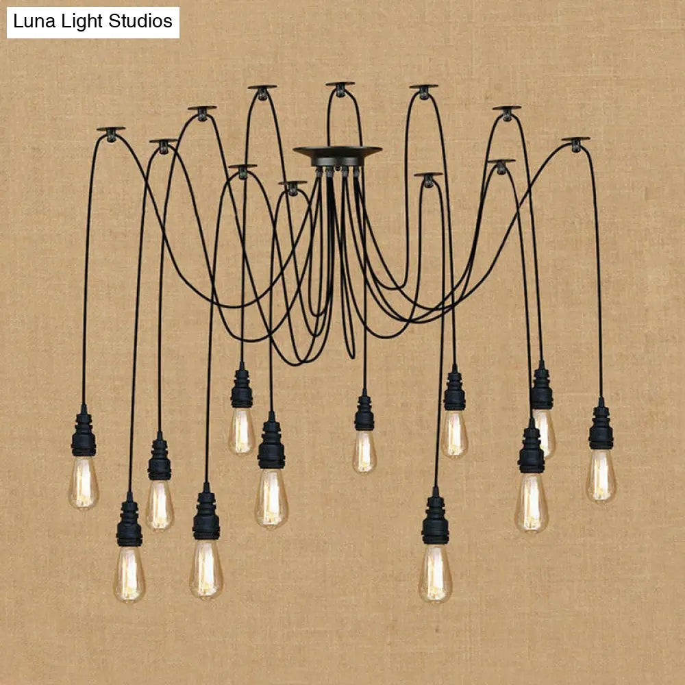 Swag Hanging Lamp - Industrial Style Pendant Light With Metal Bulb Holders In Black Finish