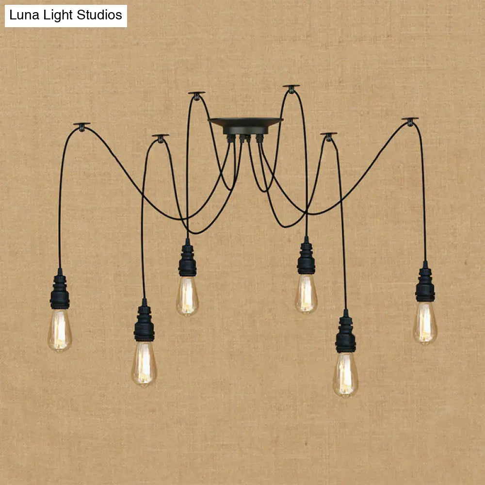 Industrial Swag Hanging Lamp With Exposed Bulb - Black Metal Pendant Light (2/3 Heads)