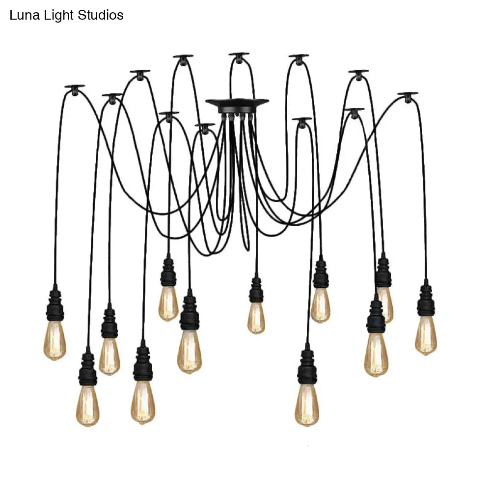 Swag Hanging Lamp - Industrial Style Pendant Light With Metal Bulb Holders In Black Finish