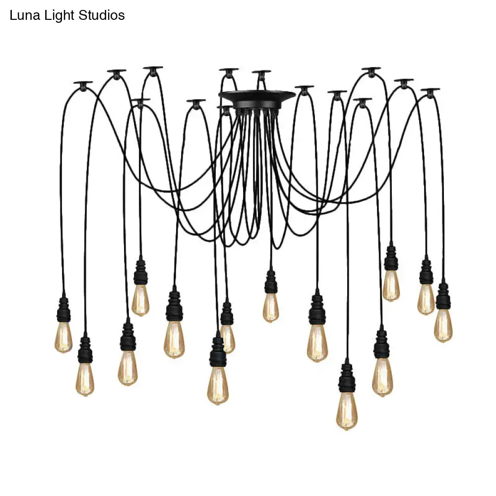 Swag Hanging Lamp - Industrial Style Pendant Light With Metal Bulb Holders In Black Finish