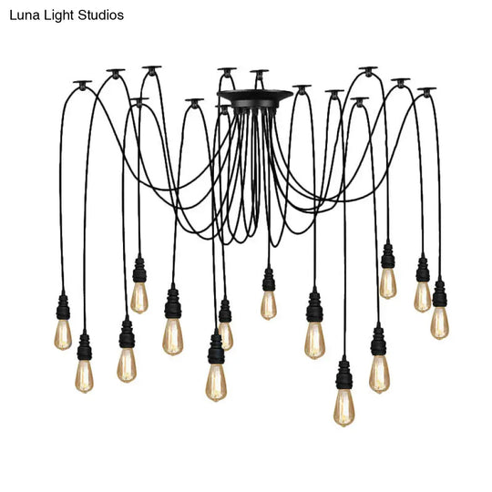 Swag Hanging Lamp - Industrial Style Pendant Light With Metal Bulb Holders In Black Finish