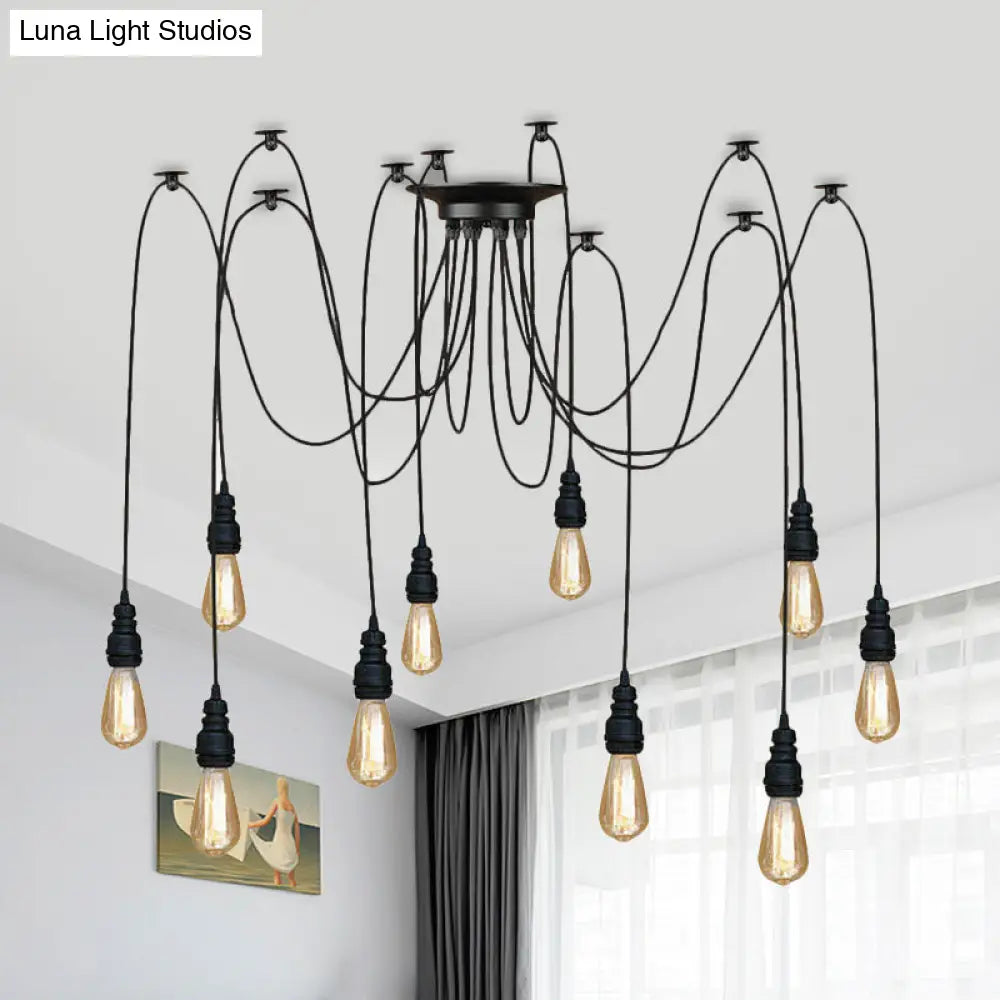 Swag Hanging Lamp - Industrial Style Pendant Light With Metal Bulb Holders In Black Finish