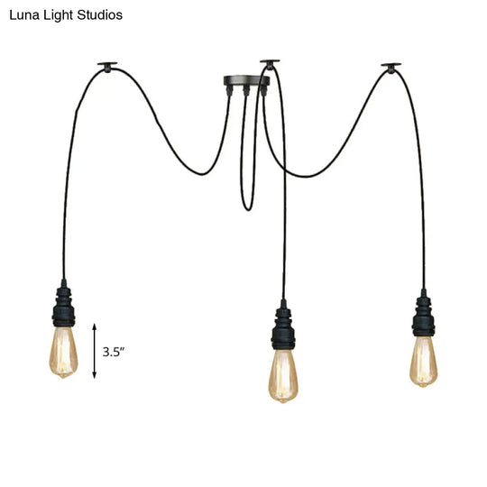 Industrial Swag Hanging Lamp With Exposed Bulb - Black Metal Pendant Light (2/3 Heads)