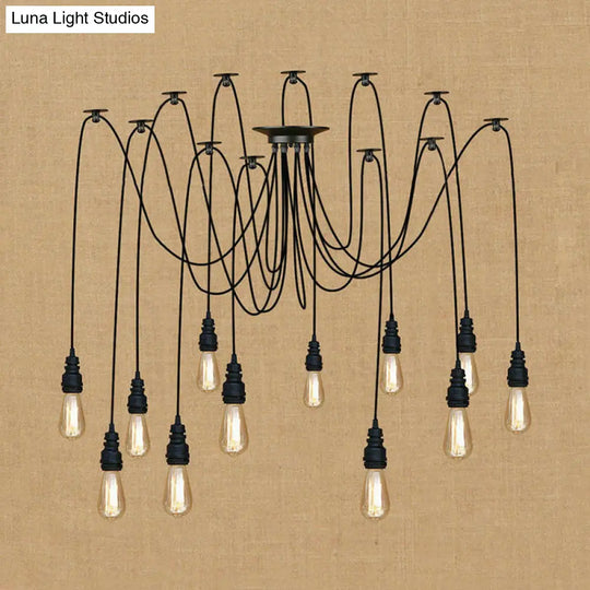 Industrial Swag Hanging Lamp With Exposed Bulb - Black Metal Pendant Light (2/3 Heads)