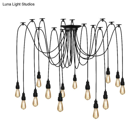 Industrial Swag Hanging Lamp With Exposed Bulb - Black Metal Pendant Light (2/3 Heads)