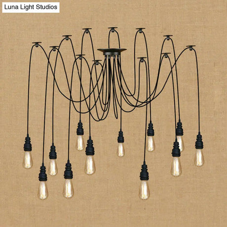 Industrial Swag Hanging Lamp With Exposed Bulb - Black Metal Pendant Light (2/3 Heads)