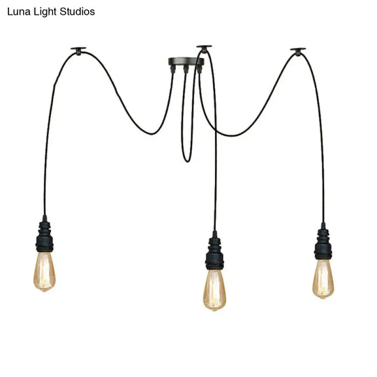 Swag Hanging Lamp - Industrial Style Pendant Light With Metal Bulb Holders In Black Finish
