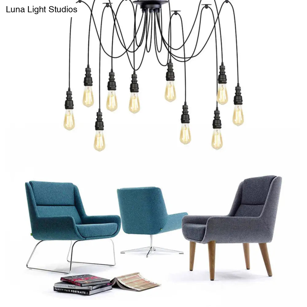 Swag Hanging Lamp - Industrial Style Pendant Light With Metal Bulb Holders In Black Finish 10 /