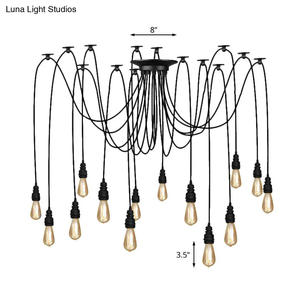 Swag Hanging Lamp - Industrial Style Pendant Light With Metal Bulb Holders In Black Finish