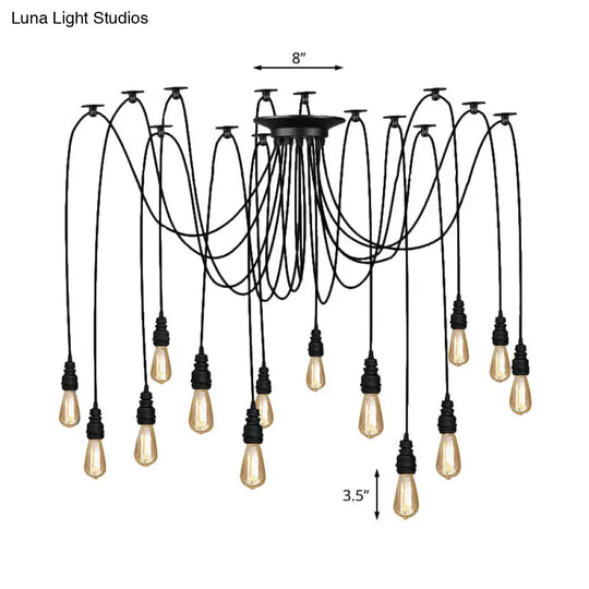 Swag Hanging Lamp - Industrial Style Pendant Light With Metal Bulb Holders In Black Finish