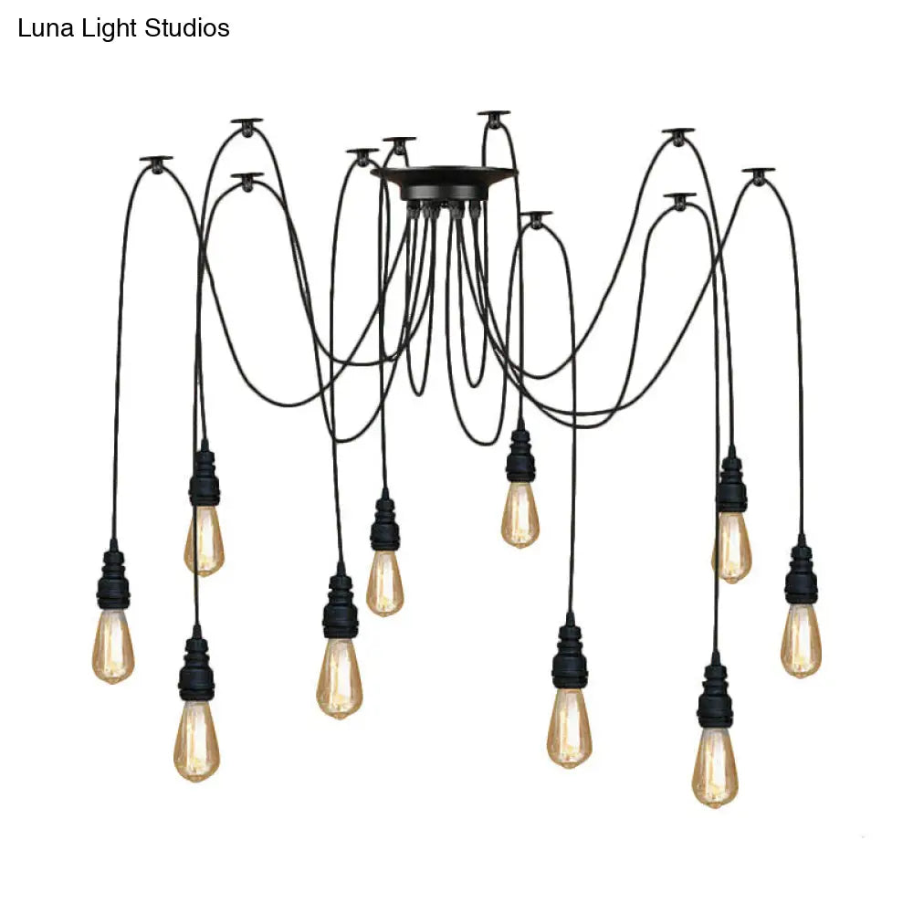 Swag Hanging Lamp - Industrial Style Pendant Light With Metal Bulb Holders In Black Finish