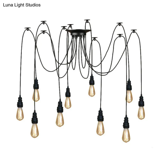 Swag Hanging Lamp - Industrial Style Pendant Light With Metal Bulb Holders In Black Finish