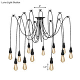 Industrial Swag Hanging Lamp With Exposed Bulb - Black Metal Pendant Light (2/3 Heads)