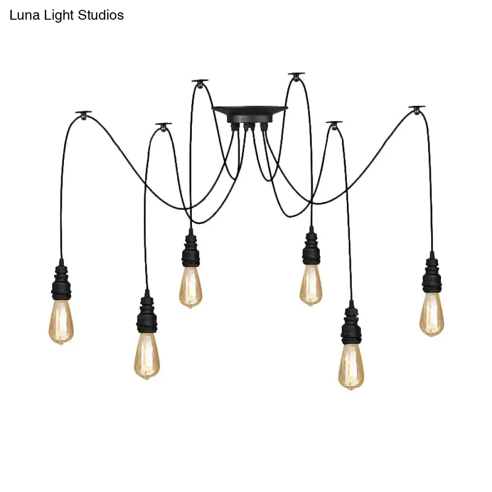 Industrial Swag Hanging Lamp With Exposed Bulb - Black Metal Pendant Light (2/3 Heads)