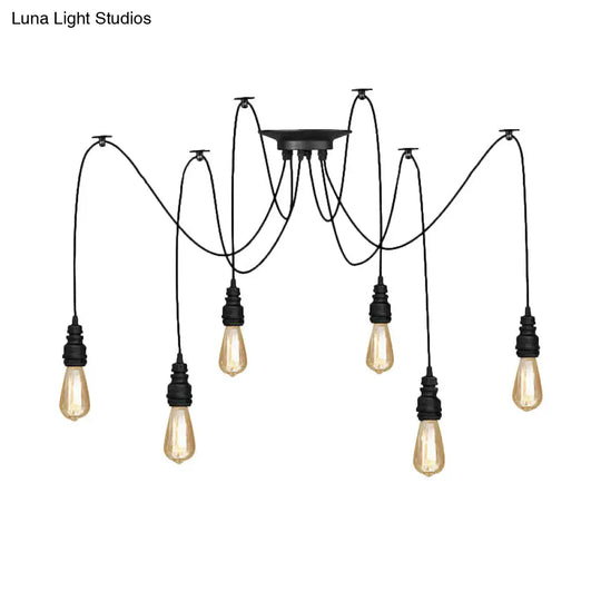 Industrial Swag Hanging Lamp With Exposed Bulb - Black Metal Pendant Light (2/3 Heads)