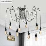 Industrial Swag Hanging Lamp With Exposed Bulb - Black Metal Pendant Light (2/3 Heads)