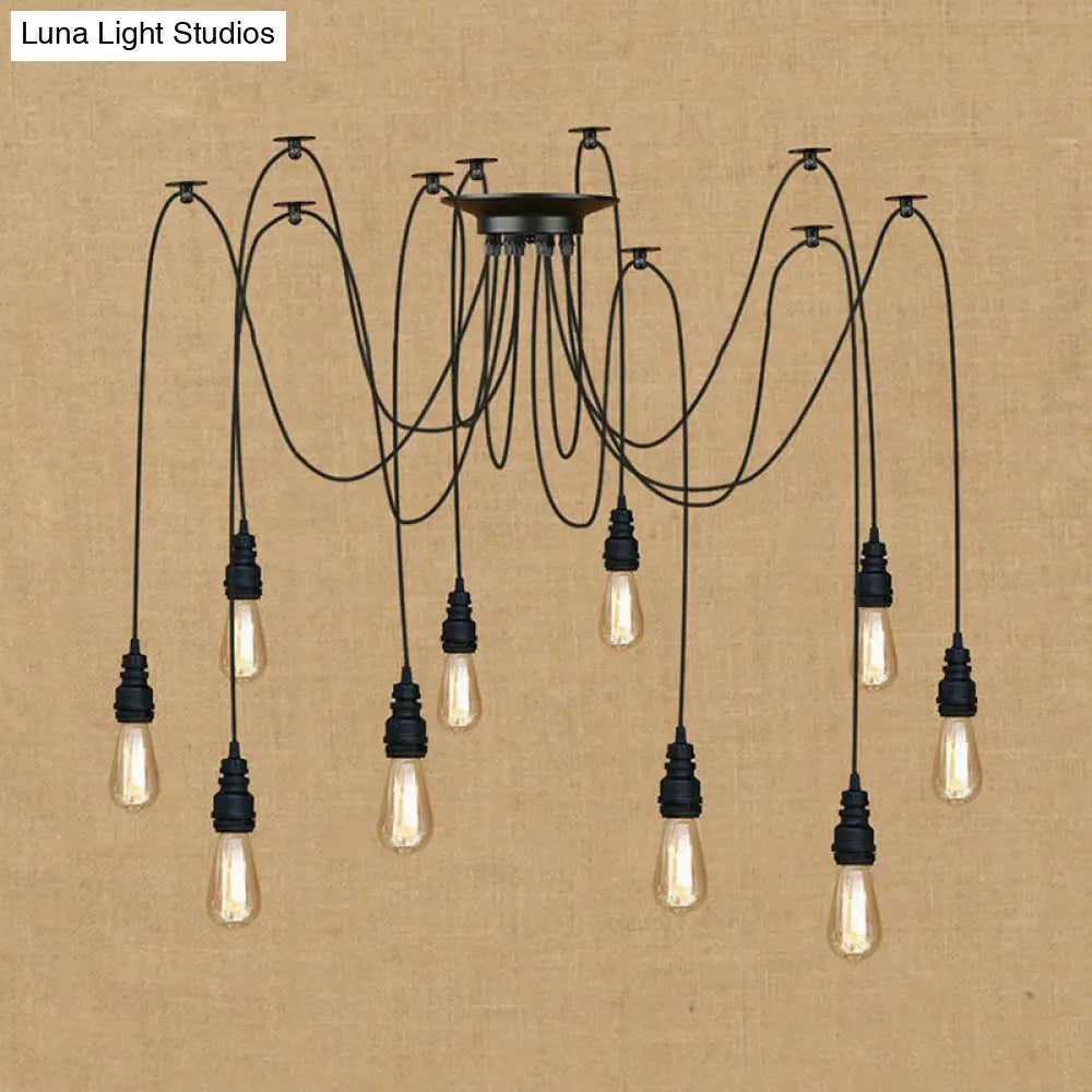 Swag Hanging Lamp - Industrial Style Pendant Light With Metal Bulb Holders In Black Finish