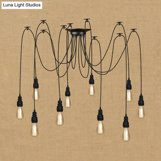 Swag Hanging Lamp - Industrial Style Pendant Light With Metal Bulb Holders In Black Finish