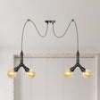 Industrial Swag Pendant Light - Amber Glass Globe Multiple Ceiling Lights Led Black Finish Perfect