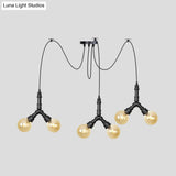 Industrial Swag Pendant Light - Amber Glass Globe Multiple Ceiling Lights Led Black Finish Perfect