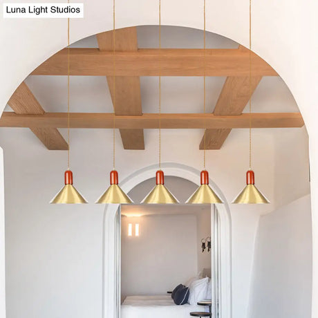 Industrial Tandem Pendant Ceiling Lamp - Conical Metallic Gold Finish 3/5/7 Lights