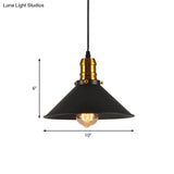 Industrial Tapered Pendant Light - 8.5’/10’/12’ Wide 1-Light Metal Hanging Lamp In Black For