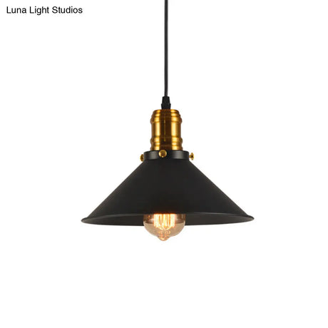 Industrial Tapered Pendant Light - 8.5’/10’/12’ Wide 1-Light Metal Hanging Lamp In Black For