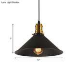 Industrial Tapered Pendant Light - 8.5’/10’/12’ Wide 1-Light Metal Hanging Lamp In Black For
