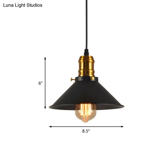 Industrial Tapered Pendant Light - 8.5/10/12 Wide 1-Light Metal Hanging Lamp In Black For