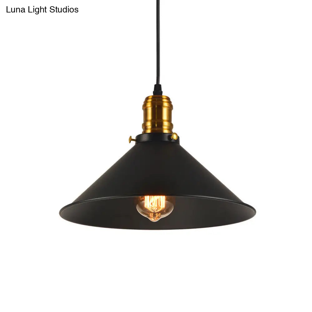 Industrial Tapered Pendant Light - 8.5’/10’/12’ Wide 1-Light Metal Hanging Lamp In Black For