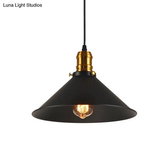 Industrial Tapered Pendant Light - 8.5’/10’/12’ Wide 1-Light Metal Hanging Lamp In Black For