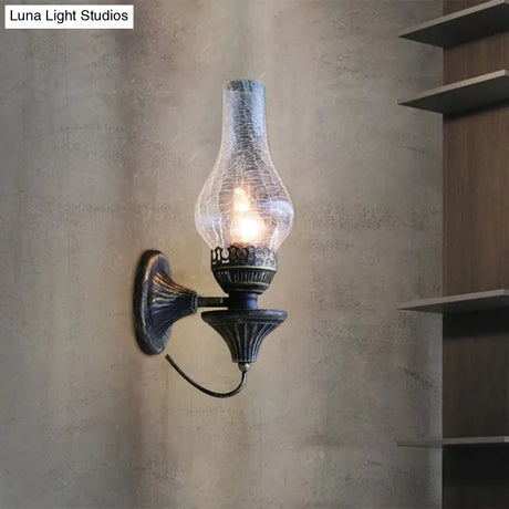 Industrial Textured White/Clear/Yellow Crackle Glass Wall Light Fixture - Vase Courtyard Design 1