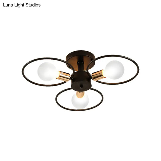 Industrial Triple Rings Semi Mount Ceiling Light Fixture 3/6 Metal Lights In Black For Bedroom