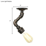 Industrial Twisted Pipe Metal Ceiling Lamp - 1 Light Semi Flush Fixture In Aged Silver/Antique