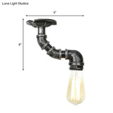 Industrial Twisted Pipe Metal Ceiling Lamp - 1 Light Semi Flush Fixture In Aged Silver/Antique