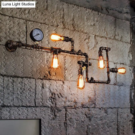 Industrial Twisted Pipe Wall Light Fixture - 5-Head Iron Mount Sconce For Bedroom Black/Bronze