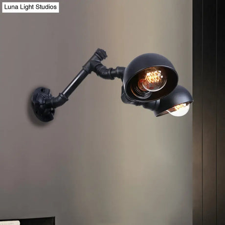 Industrial Vintage Black Wall Sconce With Pipe 2-Light Metal Shade For Corridor Lighting