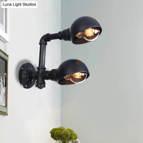 Industrial Vintage Black Wall Sconce With Pipe 2-Light Metal Shade For Corridor Lighting
