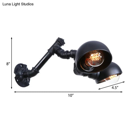 Industrial Vintage Black Wall Sconce With Pipe 2-Light Metal Shade For Corridor Lighting
