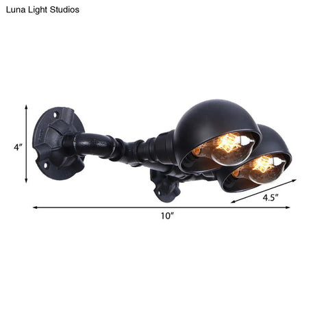 Industrial Vintage Black Wall Sconce With Pipe 2-Light Metal Shade For Corridor Lighting