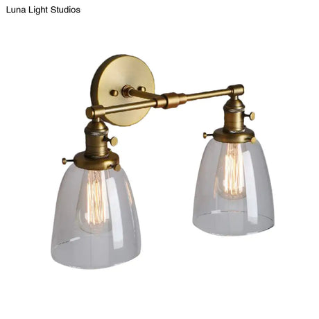 Industrial Wall Lamp: Clear Glass & Brass Sconce With 2 Lights For Foyer