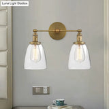 Industrial Wall Lamp: Clear Glass & Brass Sconce With 2 Lights For Foyer