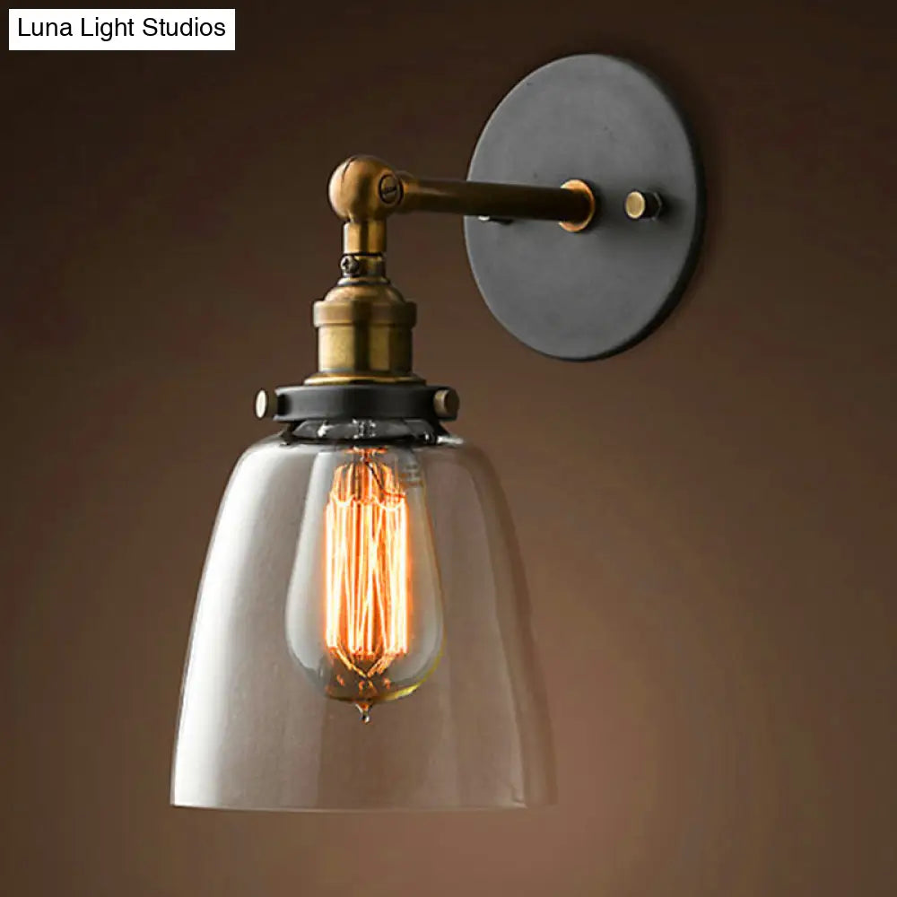 Industrial Wall Lamp With Swivel Glass Shade - Brass-Black Finish For Kitchen And More Clear /