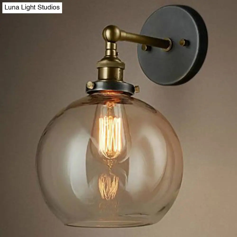 Industrial Wall Lamp With Swivel Glass Shade - Brass-Black Finish For Kitchen And More Clear / Globe