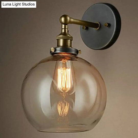 Industrial Wall Lamp With Swivel Glass Shade - Brass-Black Finish For Kitchen And More Clear / Globe